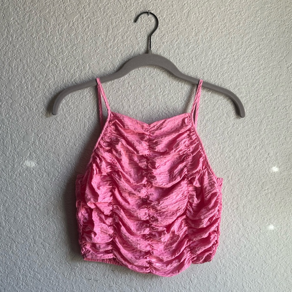 💖Zara Pink Ruched Texture Camisole Crop Tank Top